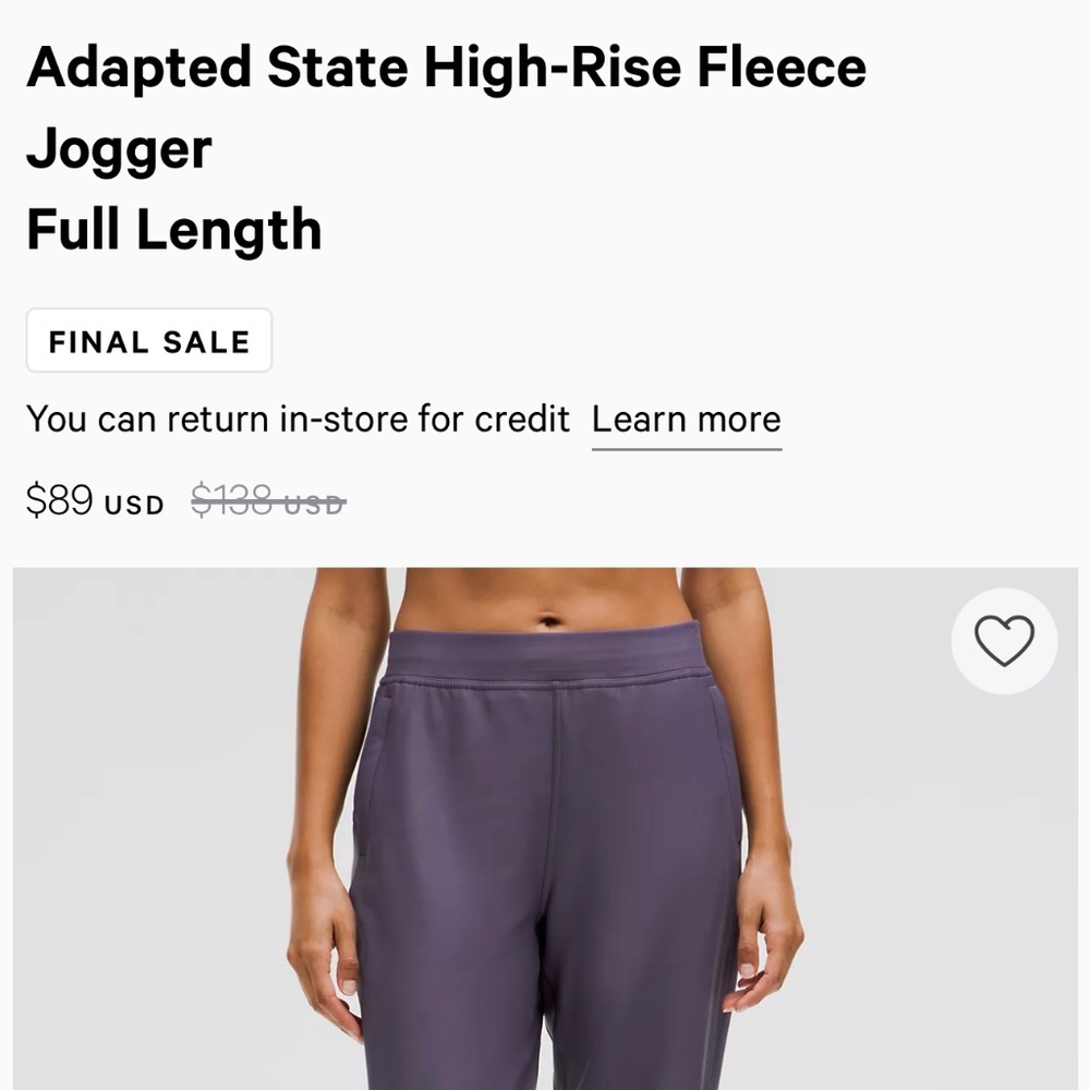 Lululemon Adapted State HR fleece jogger